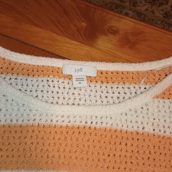 J. Jill Size XL Peach and White Striped Sweater - Picture 3 of 8